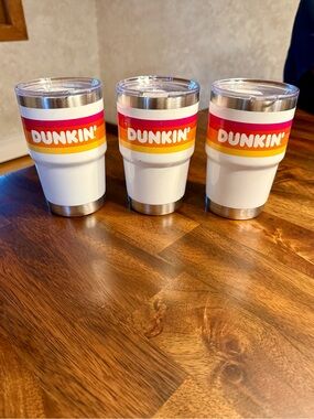 Dunkin Donuts 14oz White Insulated Tumbler - Set of 3 - RARE